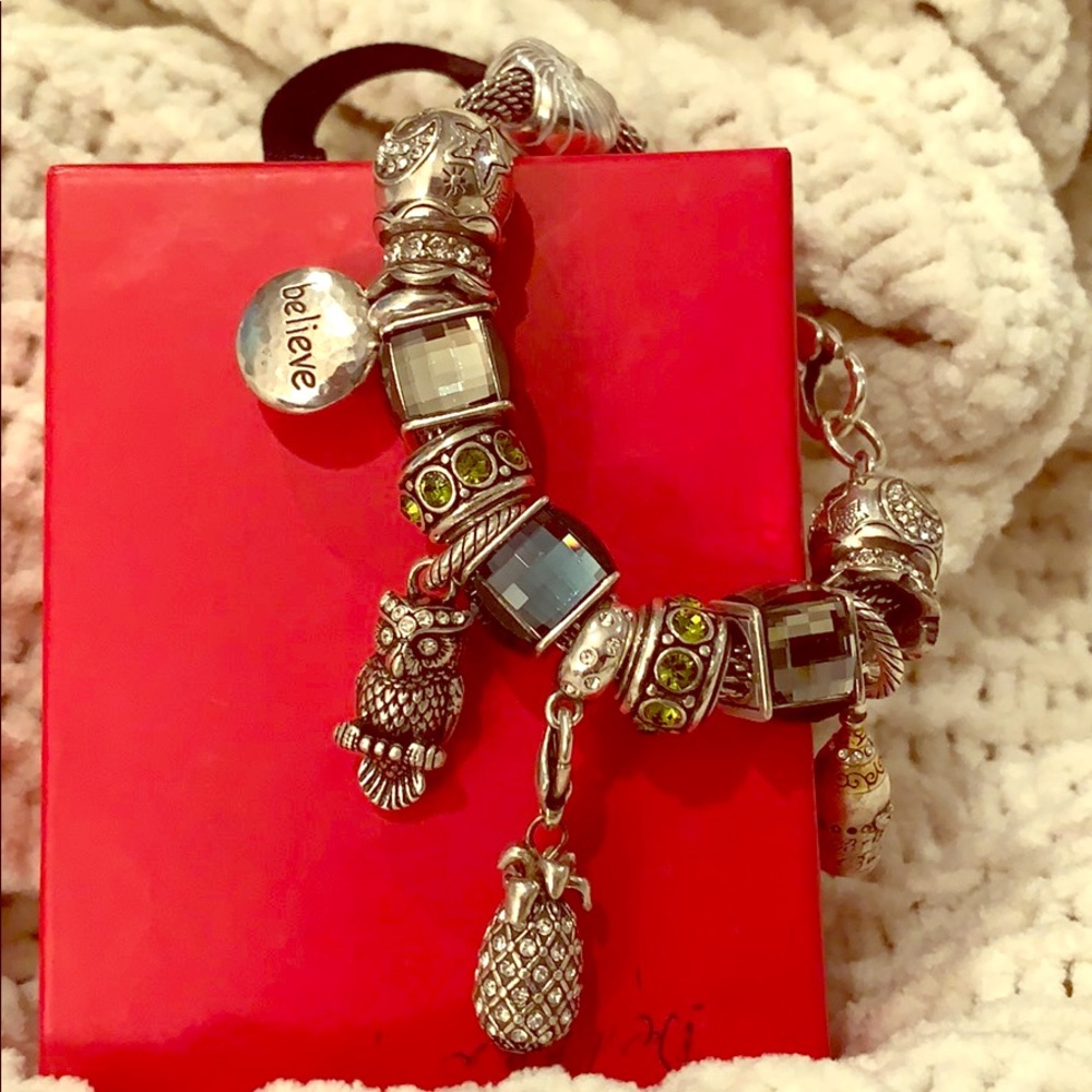 Brighton bracelet. Charms:  believe 🐚 🍍 🦉 ❤️ 🍾